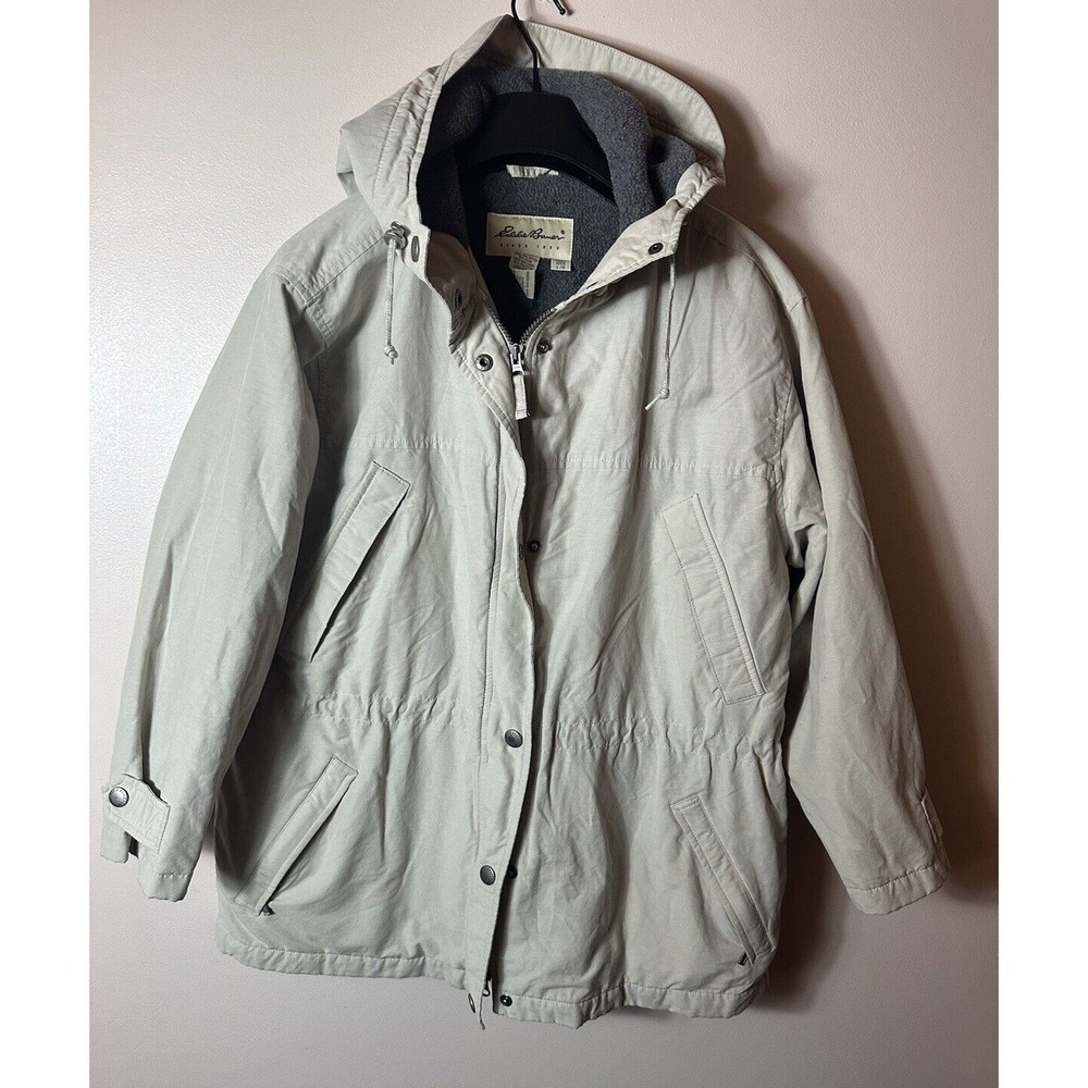 Eddie Bauer Coat Women's Large Tan Hood Zip Heavy Lined Snow Cabin Vintage 1026